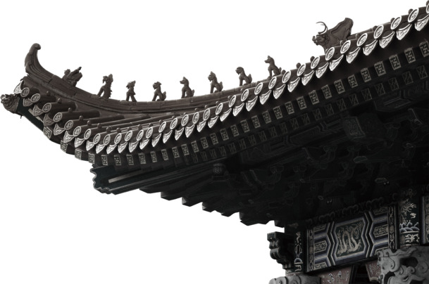古风建筑PNG素材，高清黑色透明图，中国风装饰元素免费下载