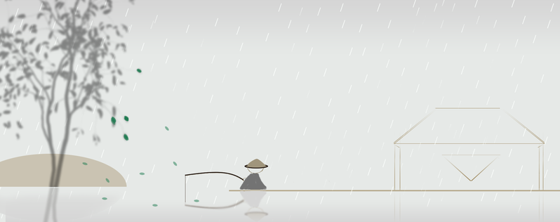 雨景渔夫图，复古中国风高清JPG/PSD设计素材免费下载