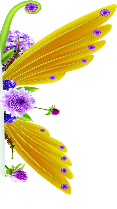 绿色翅膀蓝花儿童节海报PNG透明图，节日元素设计素材免费下载