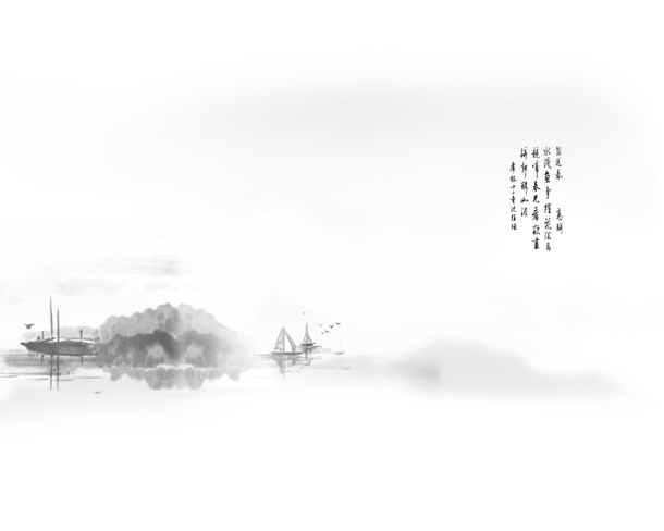 中国风灰色山水画PNG透明素材，高清装饰元素，免费下载