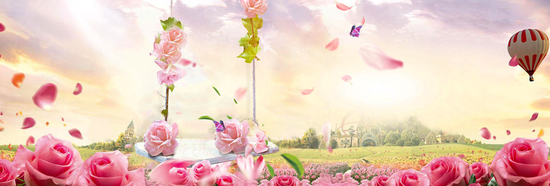 七夕浪漫花瓣梦幻Banner，高清JPG+PSD素材，电商狂欢必备下载！
