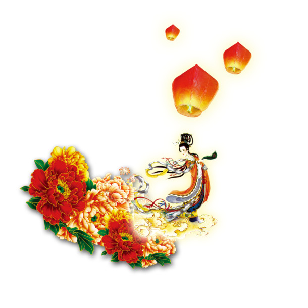 嫦娥奔月PNG透明图片，中秋节日PSD素材高清下载