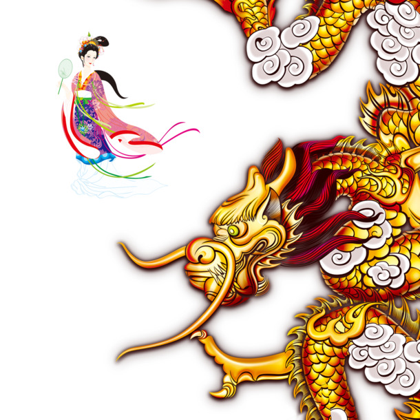 中秋佳节，龙飞月PNG透明图&PSD设计素材，高清下载