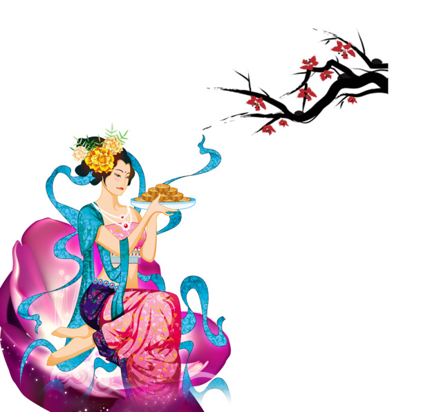 嫦娥梅花高清PNG透明图片，中秋节节日元素PSD设计素材下载