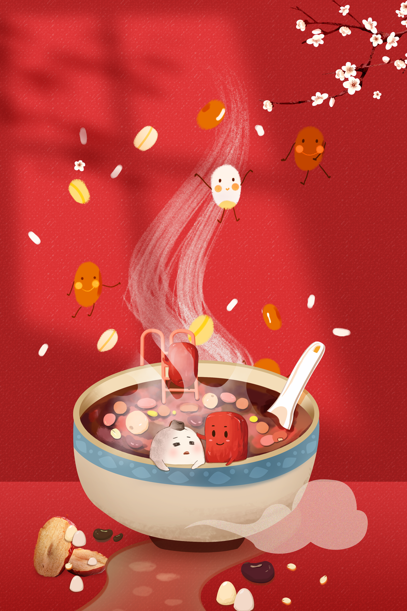腊八节传统风情，腊八粥红枣梅花高清图，复古中国风PSD设计素材下载