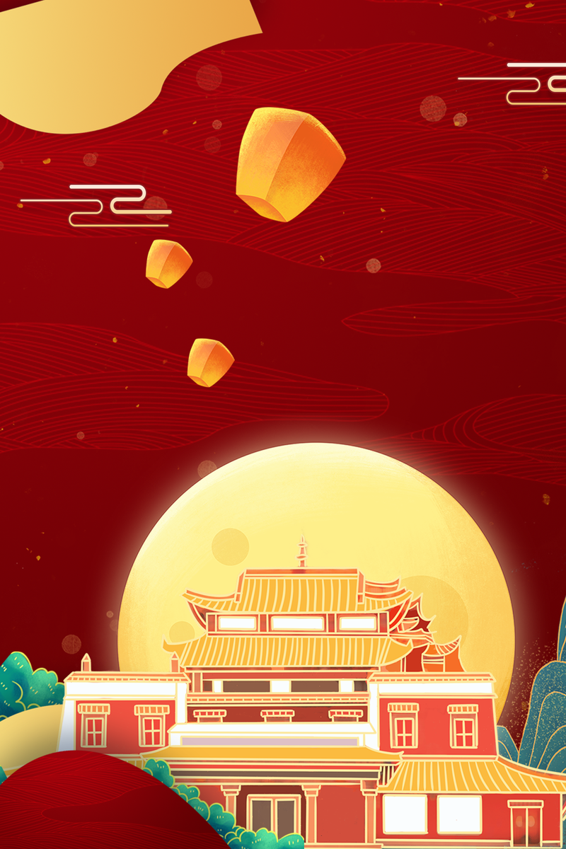 中秋国庆双节特惠，复古国潮展板广告背景设计素材，高清JPG/PSD格式下载