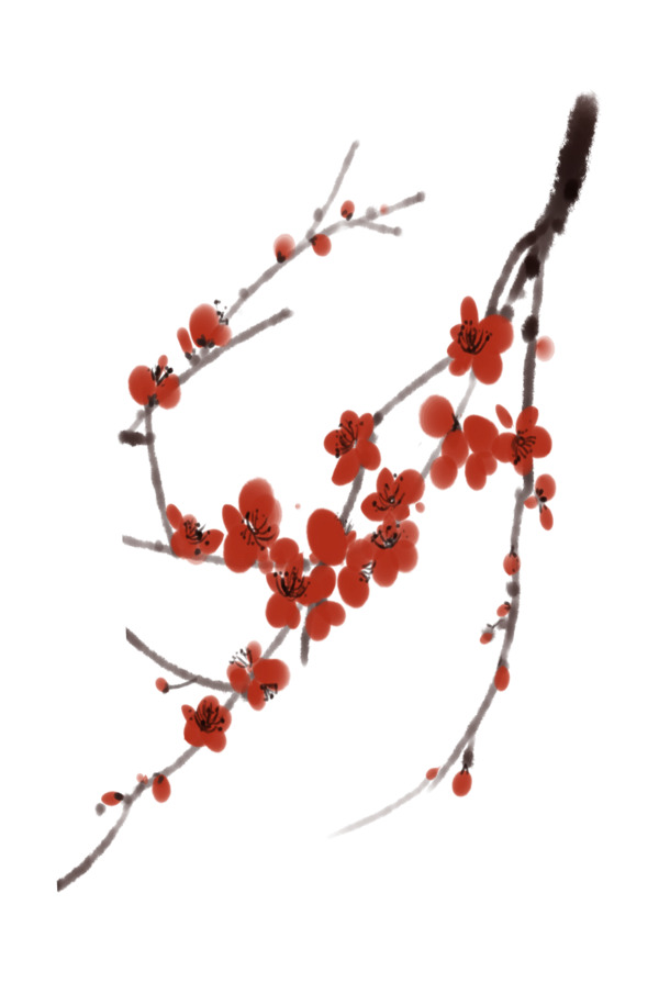 中国风手绘冬至梅花PNG透明图，高清装饰元素，免费下载设计素材