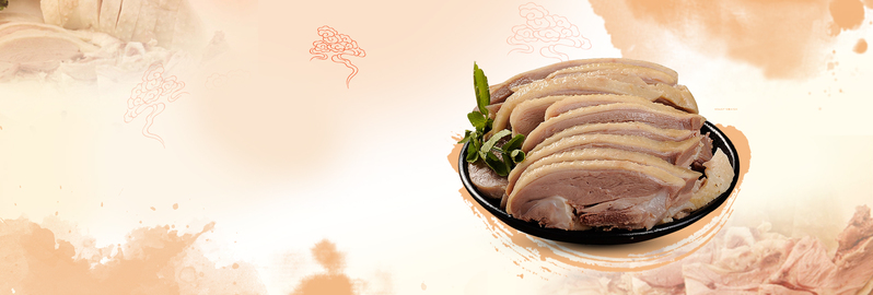 复古中国风浅色食品熟食盐水鸭电商banner设计素材，JPG/PSD格式高清下载