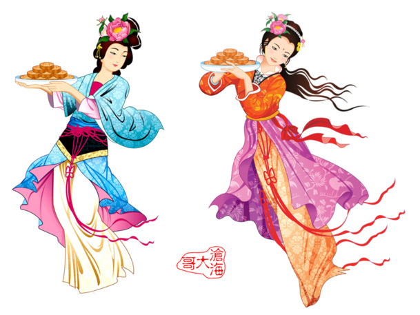 嫦娥PNG透明图，高清中秋节元素，设计素材下载