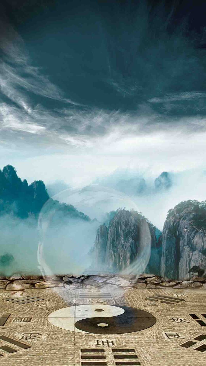 中国风复古PSD分层H5背景素材，绿色太极养生高清JPG图片，免费下载