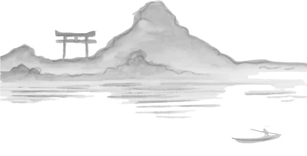 中国风矢量手绘山水PNG透明图片，高清装饰元素，AI格式素材下载