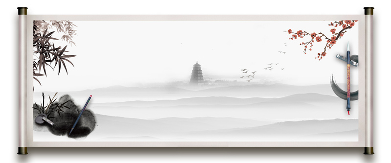 中国风手绘水墨banner，复古高清JPG/PSD设计素材下载