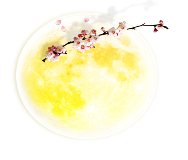 中秋佳节素材，月亮桃花高清PNG透明图，PSD格式设计资源免费下载