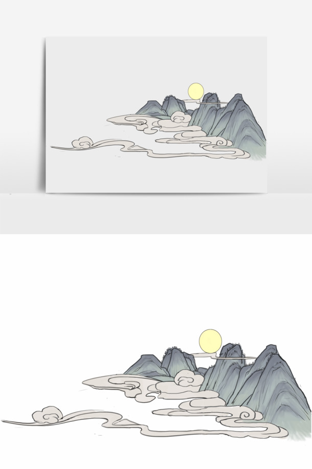 中秋佳节云纹山PNG透明图，高清PSD设计素材免费下载