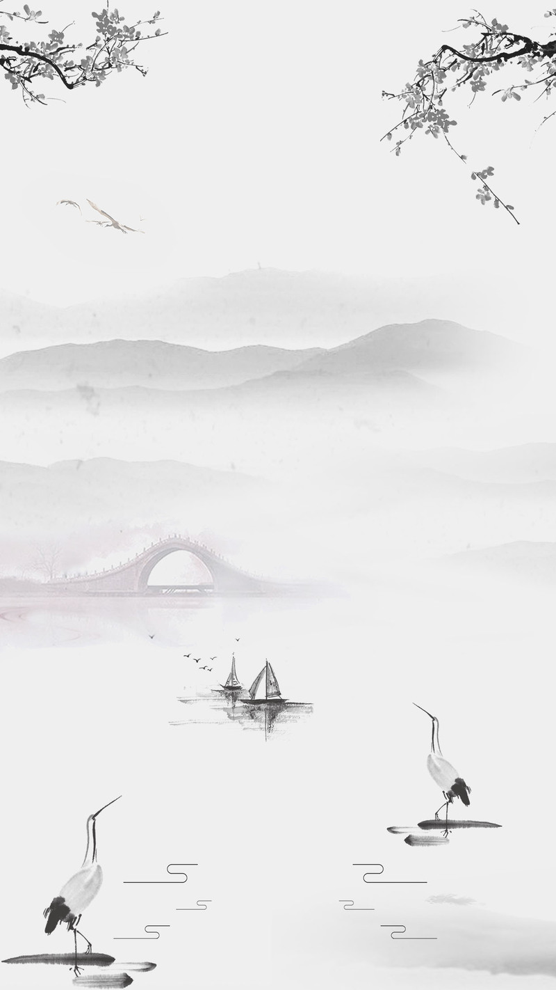 简约中国风白露节气水墨H5背景，高清JPG+复古PSD设计素材下载