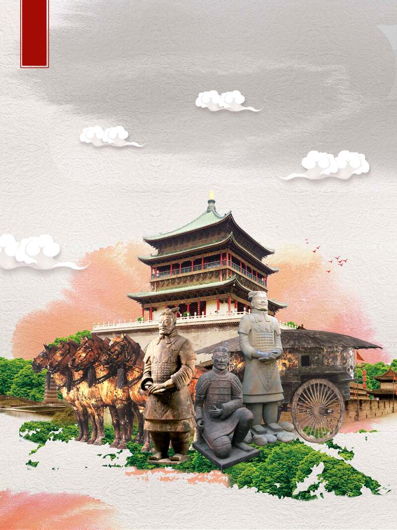 西安兵马俑旅游高清复古JPG图片，中国风设计素材下载