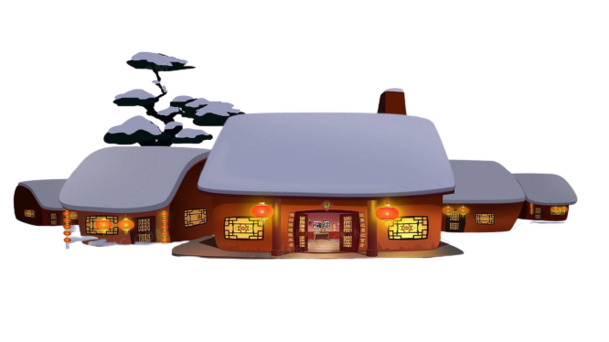中国风春节雪景民居PNG透明图片，高清装饰元素与设计素材下载