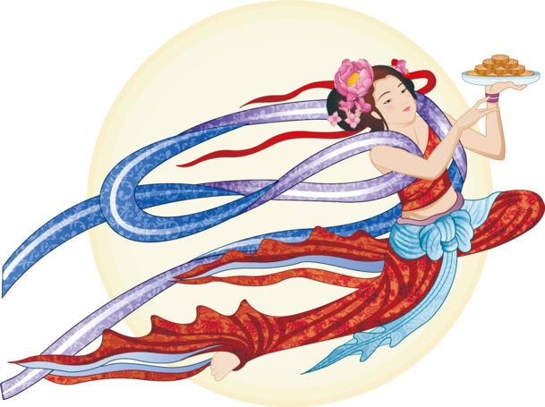 嫦娥奔月PNG透明图，高清中秋节日素材，免费下载
