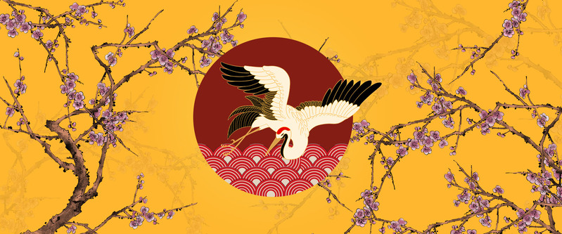 梅花国潮复古背景图，高清JPG/PSD设计素材下载