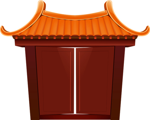 中国风卡通PNG透明图片，大红门装饰元素，高清下载