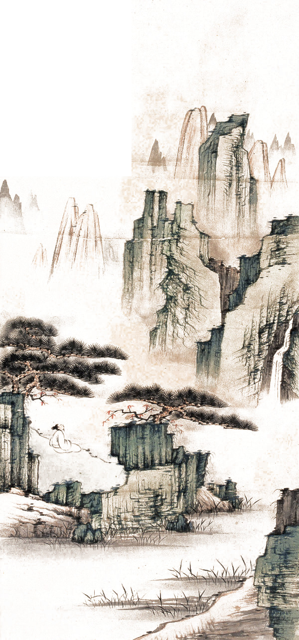 中国风山水画PNG透明图片，高清装饰元素，设计素材下载