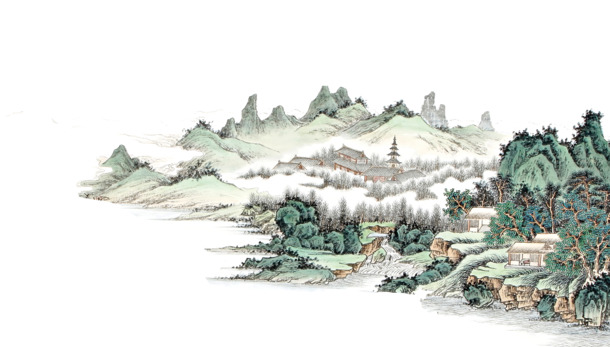 中国山水画PNG透明图片，高清中国风装饰元素，设计素材免费下载