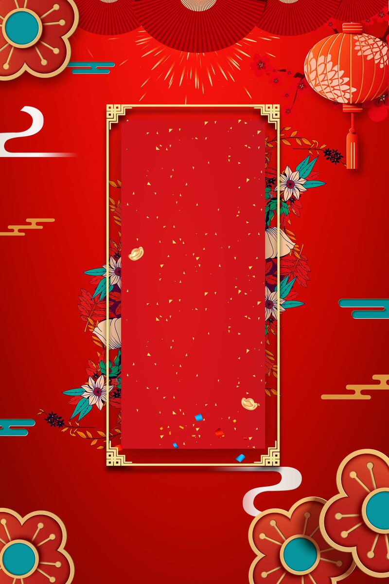 新春开门红海报，红色喜庆花卉，复古中国风设计，JPG/PSD高清素材下载