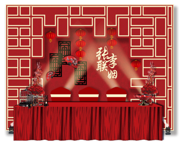 中式婚礼签到区，中国风PNG透明图片装饰，高清PSD设计素材下载