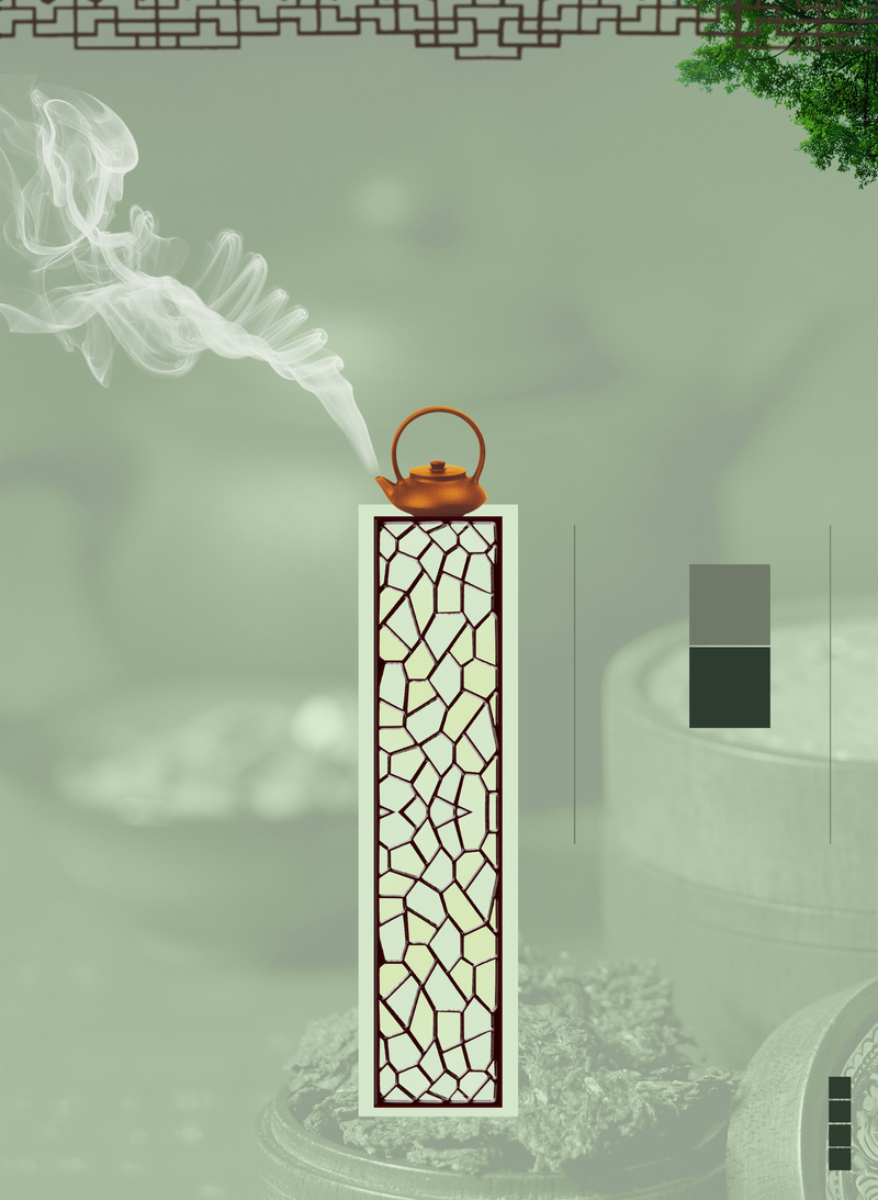 中国风淡雅茶文化背景素材，古典边框高清JPG/复古PSD设计资源下载