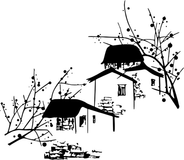 中国风矢量水墨房子PNG透明图，高清装饰元素，AI格式设计素材下载