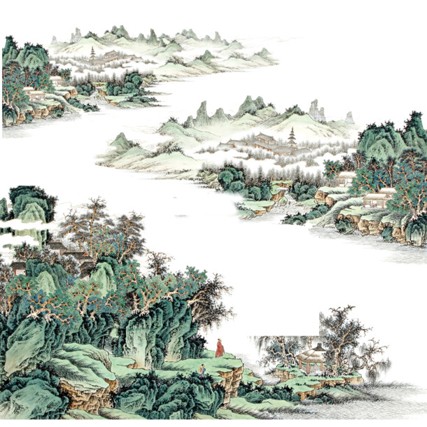 中国风山水画PNG透明图片，高清PSD设计素材，一键下载装点你的创意