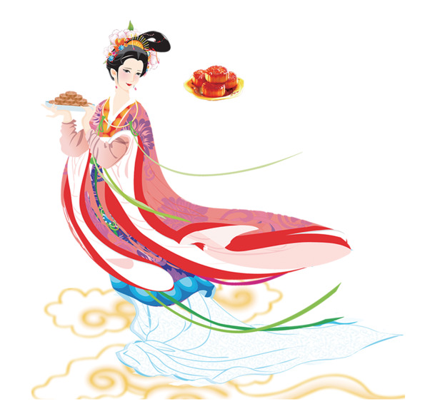 中秋节素材，嫦娥吃月饼高清PNG，透明背景，节日氛围满满！