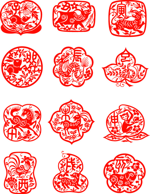 中国风剪纸素材，十二生肖高清PNG透明图片，下载装饰元素设计灵感