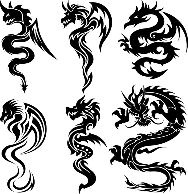 中国风龙纹图案，高清PNG透明装饰元素，AI格式设计素材下载