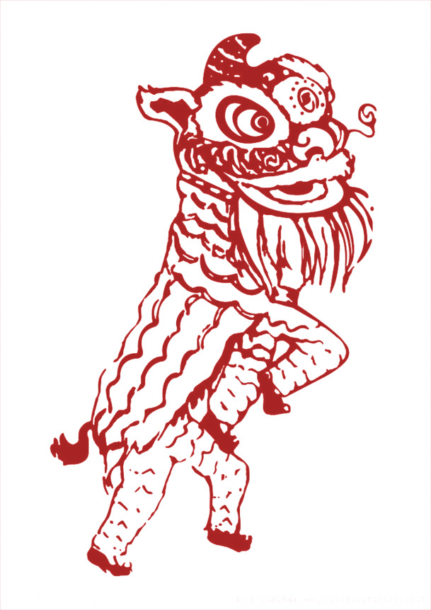 中国风卡通红舞狮PNG透明图，高清装饰元素，设计素材免费下载