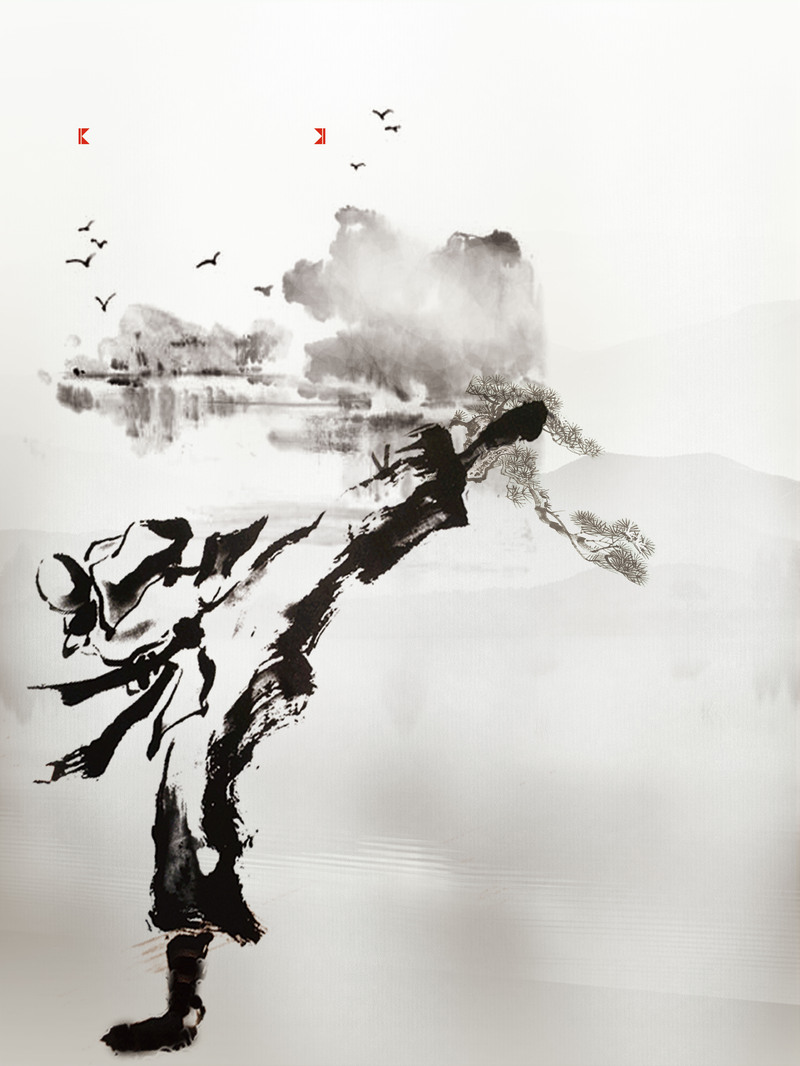 灰色古风水墨跆拳道培训招生素材，高清JPG背景图与复古PSD设计下载