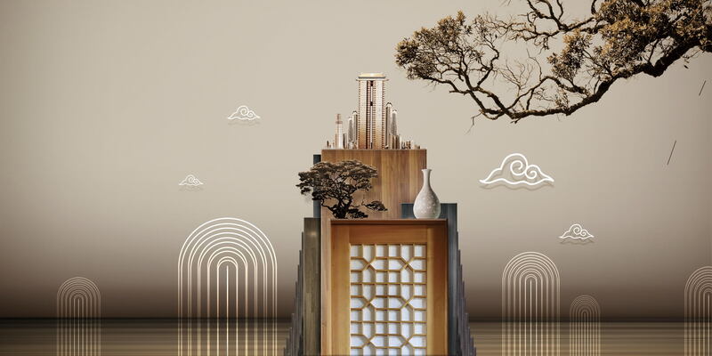 新中式高端地产开幕背景模板，复古中国风JPG/PSD设计素材下载
