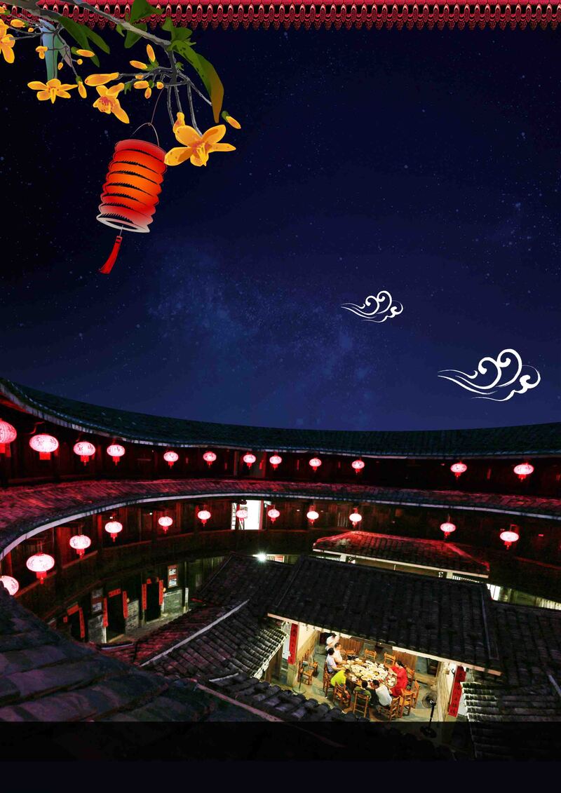 福建旅游，领略客家土楼围龙屋风情，复古中国风高清JPG/PSD素材下载