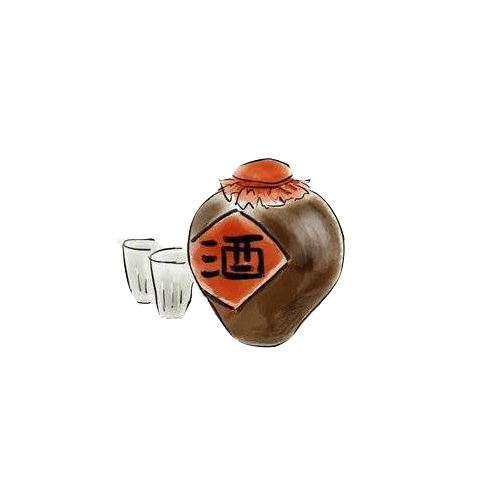 中国风手绘酒罐PNG透明素材，高清装饰元素图片，免费下载