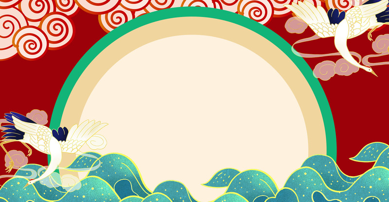 国风日出祥云背景图，红白复古风，高清JPG/PSD素材下载