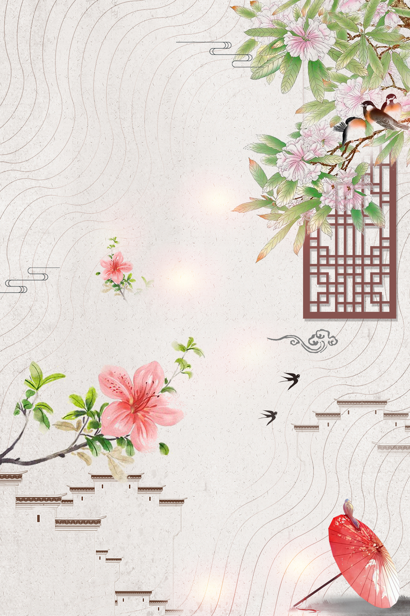 中国风春天背景图，复古高清JPG/PSD设计素材下载