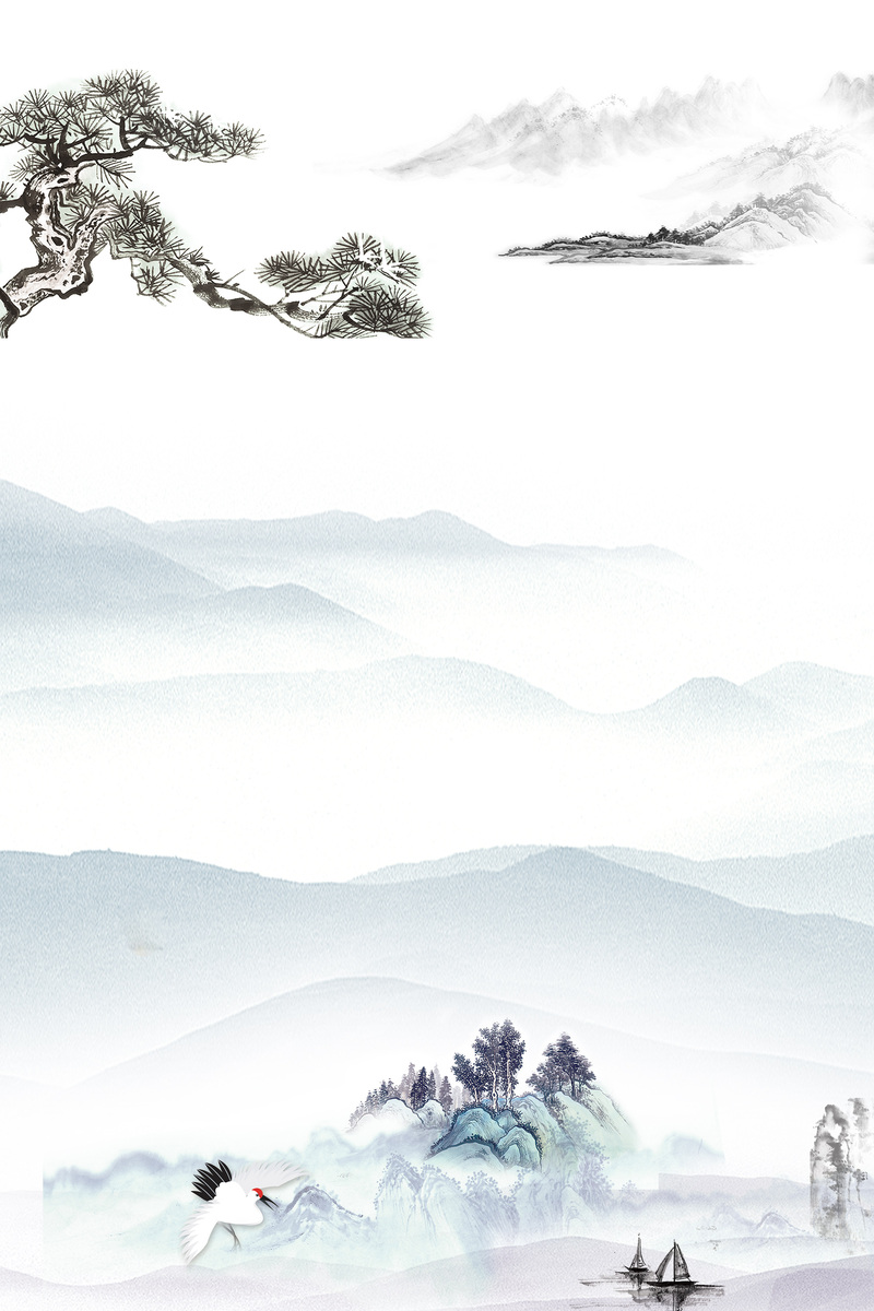 中国风复古水墨山水海报背景，高清JPG图片素材，免费下载