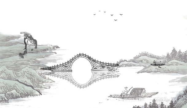 江南水乡美景，水墨画风格高清PNG透明图片，中国风设计素材免费下载
