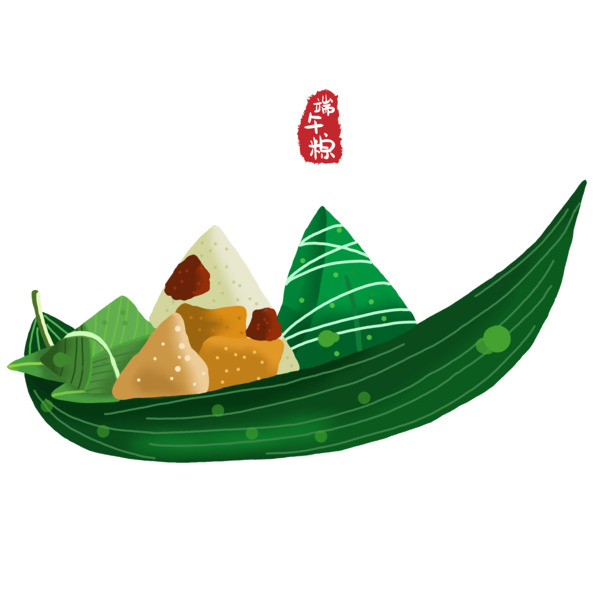 端午佳节必备，粽叶与粽子印章高清PNG透明图，节日设计素材免费下载