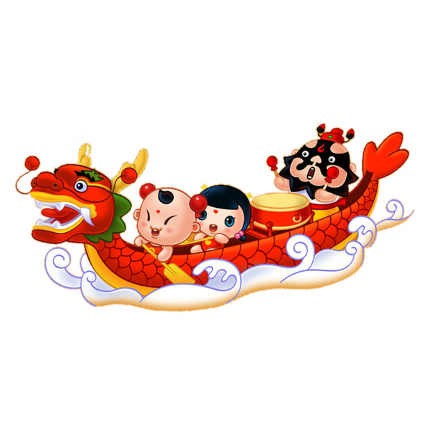 端午节红色龙舟PNG透明图，高清节日元素，设计素材下载