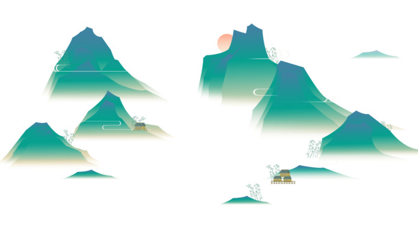 中国风手绘山景PNG透明图片，高清装饰元素与设计素材下载