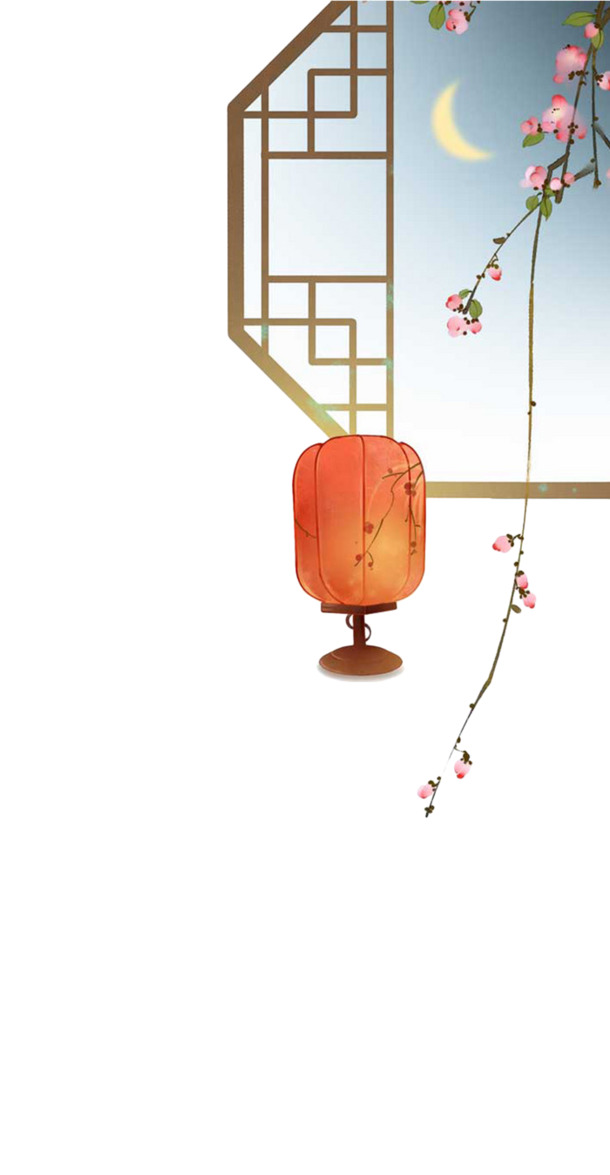 手绘中国风窗棂花朵PNG透明图，高清装饰元素，免费下载