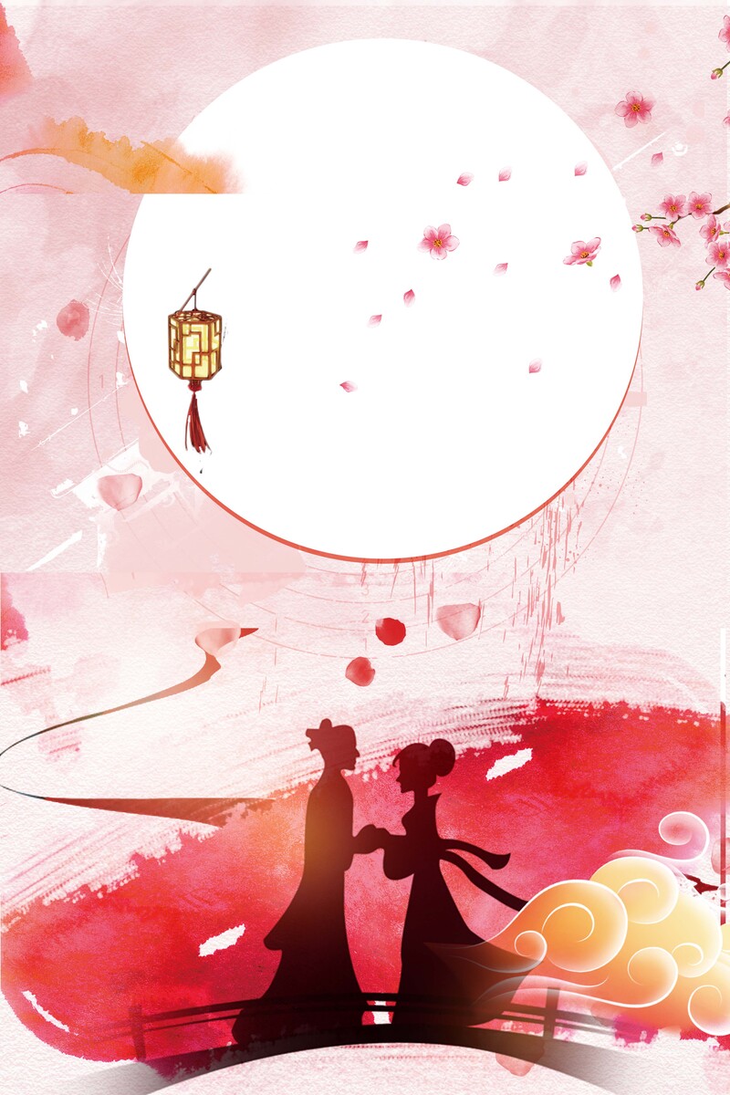 七夕情缘海报素材，复古中国风高清JPG/PSD下载