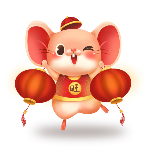 老鼠提灯笼PNG透明图，节日元素设计素材，高清PSD格式下载