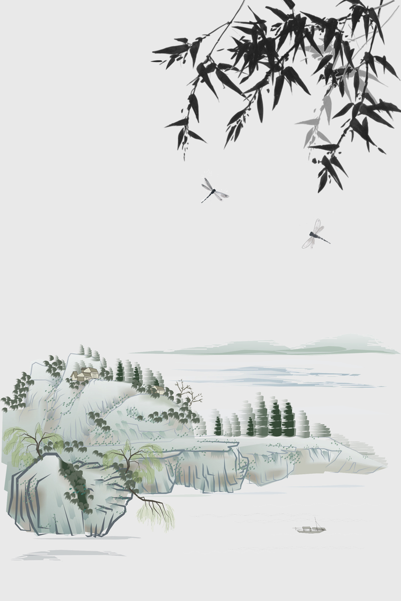 水墨山水竹韵国画背景高清JPG，复古中国风设计素材下载